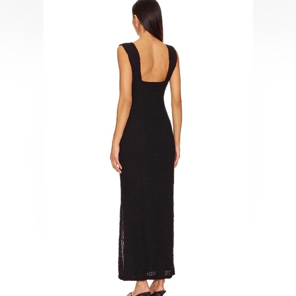 Free People Eleni Bodycon Maxi Dress Size M Black Smocked Side Slit - Picture 4 of 14